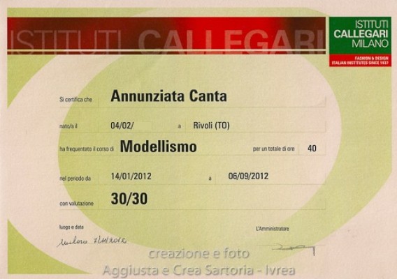 Diploma sartoria Istituti callegari milano